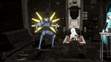 a computer generated image of a robot and a girl with the number 512 in the background
