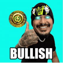 a man wearing a hat with volt inu on it