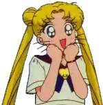 a cartoon girl with blonde hair and pigtails is making a surprised face with her hands on her face .