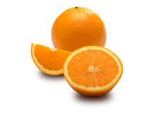 a whole orange and a slice of orange on a white background