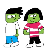 a boy and a girl are standing next to each other and smiling .