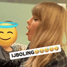 a woman with a smiley face on her head and the words ijboling written below her