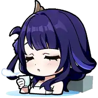 a cartoon of a girl with purple hair drinking from a cup