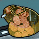 a cartoon drawing of a knife and a bunch of sausages