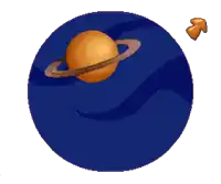 a pixel art drawing of a planet with an arrow pointing to the right