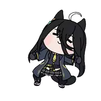 a cartoon drawing of a girl with long black hair and black ears