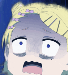 a close up of a girl 's face with a surprised expression