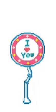 a pixel art illustration of a balloon with the words `` i love you '' on it .