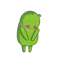 a cartoon drawing of a green frog with a pink cheek