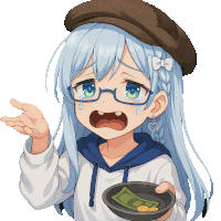 a girl with glasses is holding a bowl of money