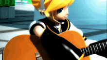 a cartoon character is playing a guitar with a microphone attached to his head