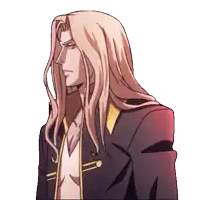 a man with long blonde hair wearing a black jacket
