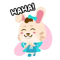 a cartoon illustration of a bunny with the words haha written above it