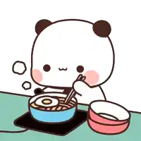 a panda bear is eating noodles with chopsticks