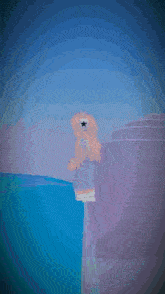 a girl with a star on her head is standing on a cliff overlooking the ocean