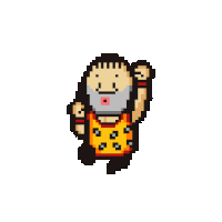 a pixel art drawing of a man with a beard wearing a yellow shirt
