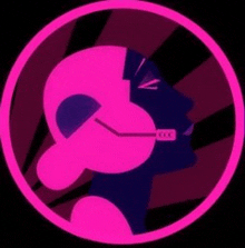 a pink circle with a silhouette of a man 's head with a headset on .