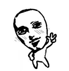 a black and white drawing of a man 's face with a peace sign in his hand .