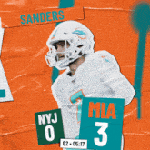 a miami dolphins football player wearing a white helmet and number 3