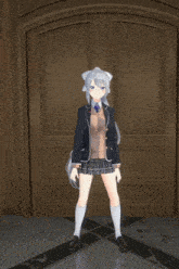 a girl in a school uniform with a sign that says vr