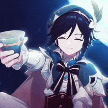 a cartoon character is holding a cup in her hand