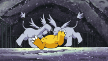 a cartoon of a lion laying on the ground surrounded by other lions