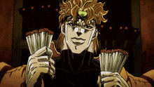 dio from jojo 's bizarre adventure is holding up a fan