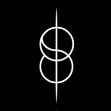a white symbol on a black background that looks like a dollar sign with a needle in the middle .