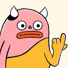 a cartoon character with horns and a red question mark