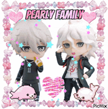 a picture of two anime characters with the words pearly family