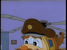 a cartoon character with a hat and a cross on his hat