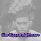 a black and white photo of a shirtless fighter with the caption " ilias biggest nightmare "