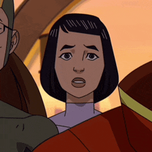 a cartoon drawing of a woman with short black hair
