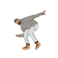 a cartoon drawing of a man with a beard wearing a sweater and pants