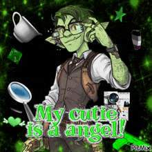 a picture of a goblin with the words my cutie is an angel