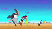 a cartoon shark is standing next to a mermaid