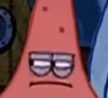 patrick star from spongebob squarepants is wearing glasses and looking sad .