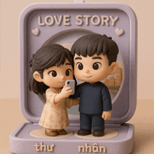 a figurine of a boy and a girl with the words love story written on it