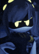 a close up of a cartoon character with the letter i on her face