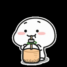 a cartoon character is drinking a cup of bubble tea .