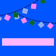 a blue background with pink green and white squares and arabic writing on it
