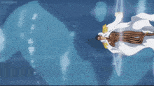 a man in a white robe is flying through the air