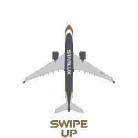 a starlux airplane is shown from below with the words swipe up below it
