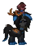 a pixel art of a pony with a person riding on its back