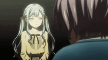 a girl with blue hair is standing next to a boy