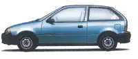 a blue car has the word swift on the side of it