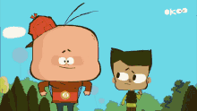 a group of cartoon characters are standing next to each other with the letters ok on the bottom left