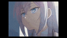 a close up of a girl 's face with a blue eye