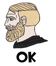 a cartoon drawing of a man with a beard and the word ok .