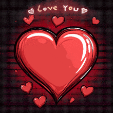 a large red heart is surrounded by smaller red hearts and the words love you